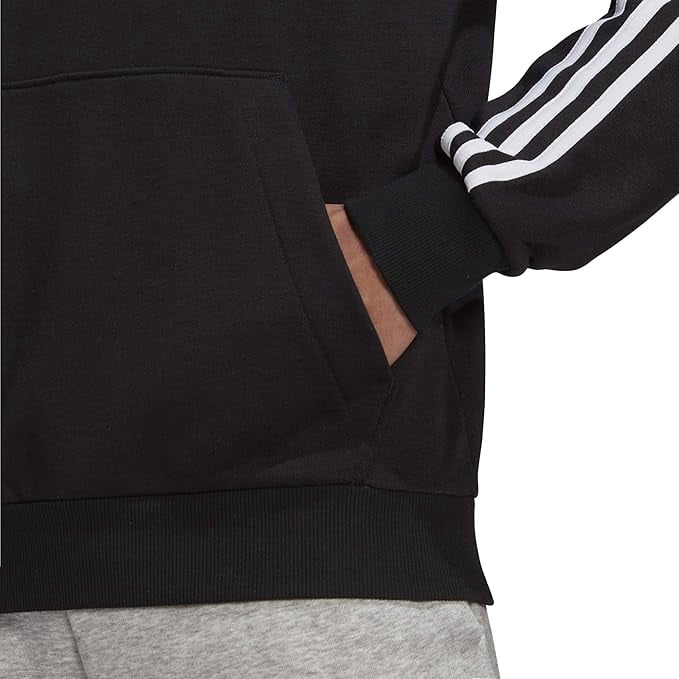 adidas Men's Essentials 3-Stripes French Terry Hoodie, Black/White, Large