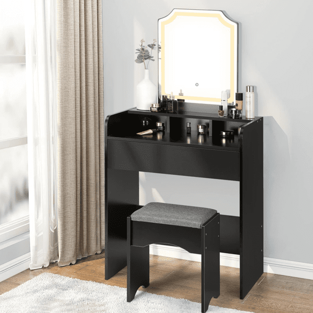 Vanity Makeup Table Dresser Desk Set Desk w/ Mirrors & Stool & Drawer Black USA 