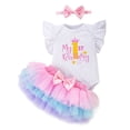 thumbnail image 4 of HAYIMI Baby Girl 1st Birthday Outfit Sets, Ruffle Sleeve My 1st Birthday Romper Gradient Tulle Tutu Skirt and Big Bow Headband Party Cozy Clothes Sets, 4 of 6