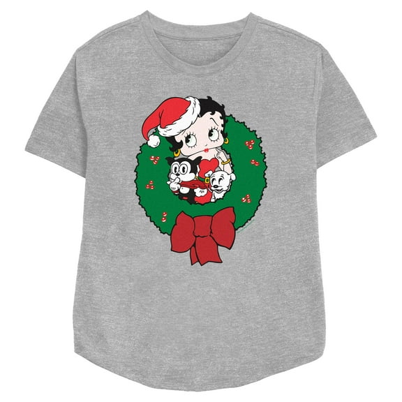 Womens Betty Boop Christmas Characters Wreath T Shirt
