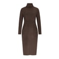 thumbnail image 5 of BLTIBY Women's Suede Bodycon Midi Dress Long Sleeve Ruched Elegant Cocktail Party Vintage Dresses Smocked Solid Western Turtleneck Dress Coffee S, 5 of 5