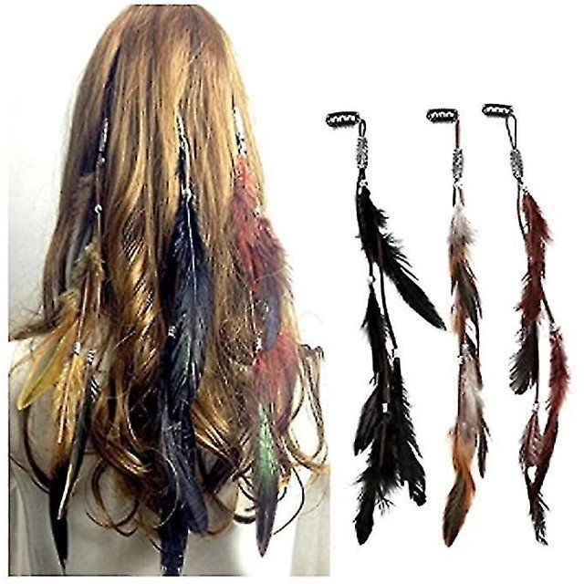 Pinzas para el pelo de plumas liwang mujer extensiones bohemias hippie Clip