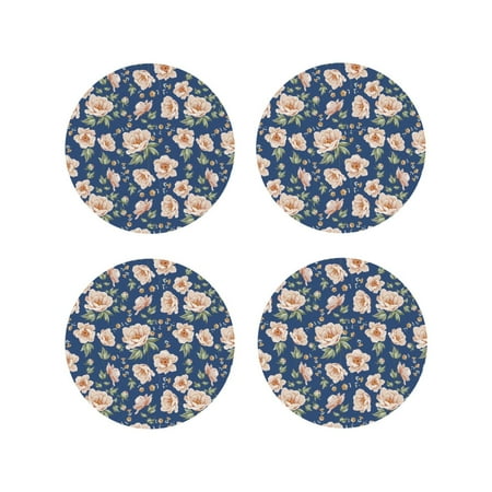 

Coasters Set of 4 - Flower print G Drink Coasters for Tabletop Protection Leather Coasters for Living Room Decor and Housewarming Gift Round Shape