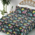 thumbnail image 3 of Ambesonne Nature Life Fitted & Flat Sheet with Sham 3 Pcs Set, Colorful Design Jungle, Twin, Mustard and Pastel Pink, 3 of 5