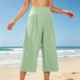 thumbnail image 5 of LEKODE Women Palazzo Pants Wide Leg Cropped Capris Baggy Casual High Waist Trousers with Pockets Lightweight Solid Color Light Green M, 5 of 7