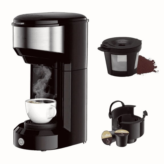 Single Serve Coffee Maker for K Pod, 2-in-1 Coffee Maker Single Serve & Ground Coffee Brewer, Quick Brew 6 to 14oz Brew size Carefree Auto Shut Off Small Coffee Machine for Apartment