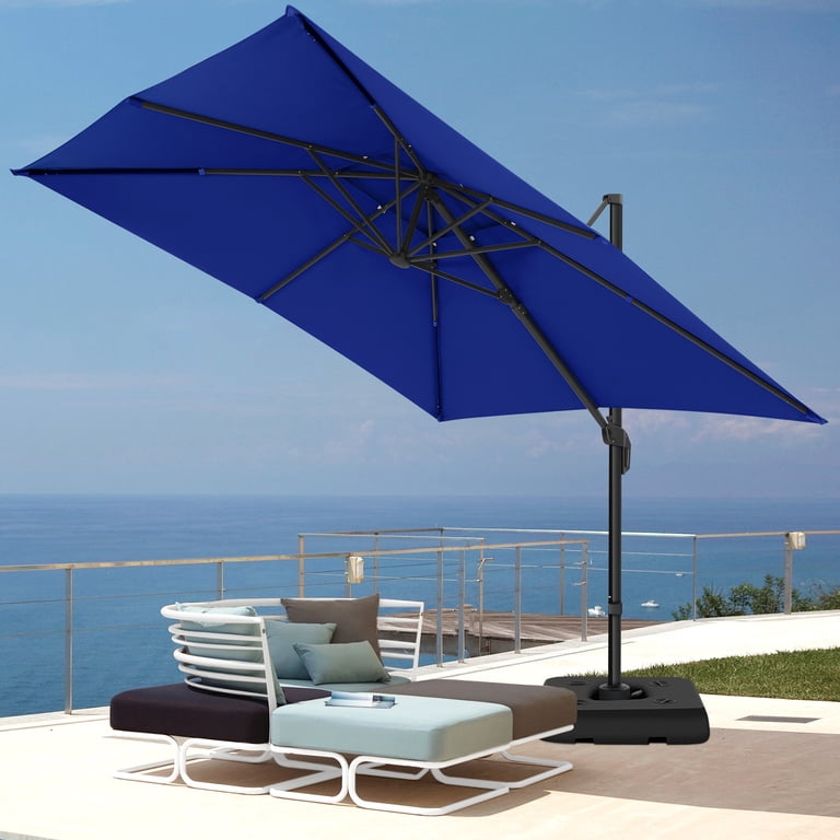 costco umbrella for patio JARDINA Outdoor Dining Set 8, Acacia Wood with Nylon Honeycomb Chairs & Hole, 83