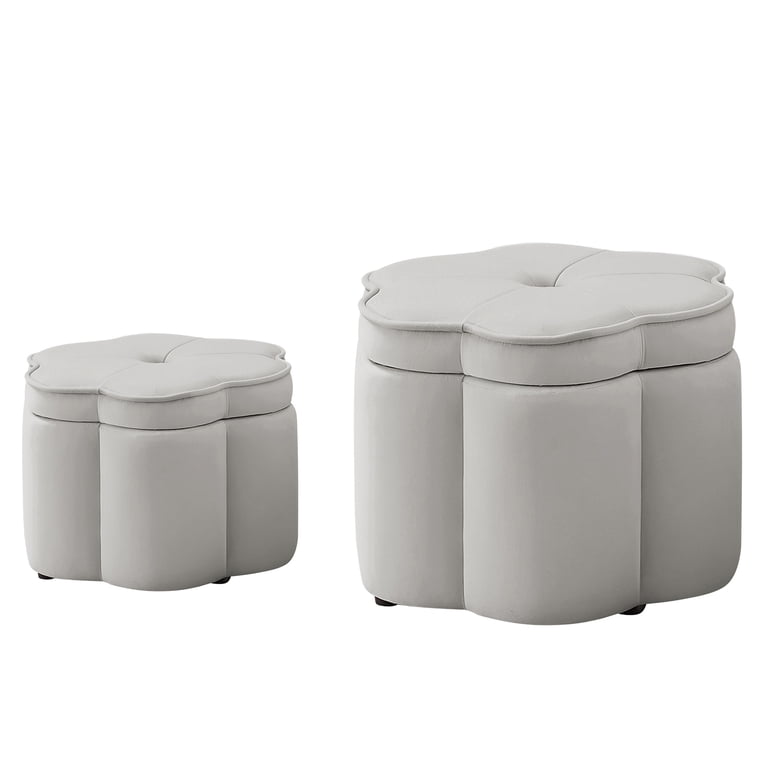 Aukfa Flower-Shaped Nesting Storage Ottomans, Gray Velvet, Set of 2 photo 6