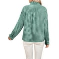 thumbnail image 3 of Women'S Plaid Ruffle V Neck Button Down Blouse Casual Long Sleeve Gingham Work Checkered Shirt Tops Green L, 3 of 8