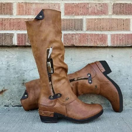 

Bescita Women Cowboy Riding Boots Casual Warm Middle Heels Middle Tube Boots Shoes