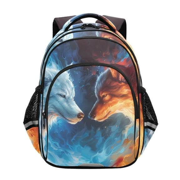 ALAZA Ice and Fire Cool Wolves School Backpack Elementary Bag Bookbag Travel Rucksack