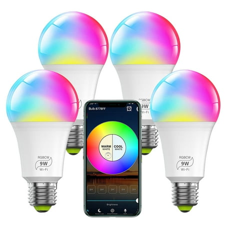 

Smart WiFi Light Bulb E26 RGBCW LED Bulb Multicolor/Tunable White Works with Alexa Google Home No Hub Required 9W Pack of 4