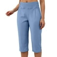 thumbnail image 4 of YDFCWXW Womens Yoga Capri Pants High Waist Wide Leg Capri Leggings Pull On Stretch Casual Capris with Pockets Blue, XX3XL, 4 of 6