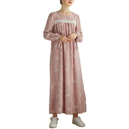 

Casual Ditsy Floral Round Neck Nightgowns Long Sleeve Dusty Pink Women s Sleepshirts (Women s)
