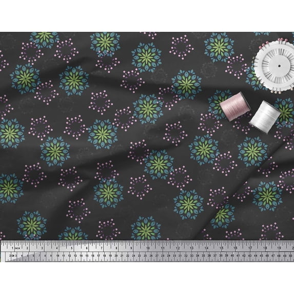 Soimoi Cotton Voile Fabric Leaves & Damask Ethnic Decor Fabric Printed Yard 42 Inch Wide