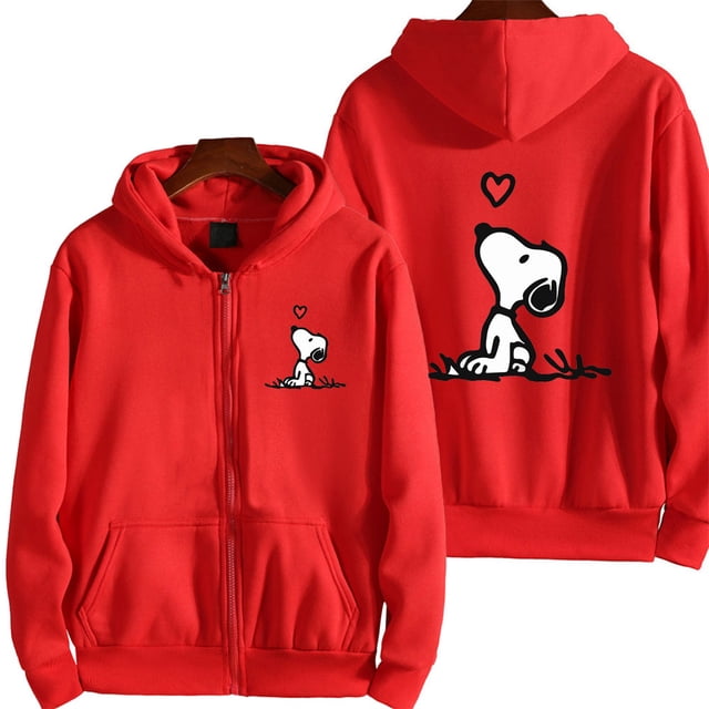 Snoopy-Chaqueta blanca con capucha y cremallera para mujer, sudadera informal para hombre, ropa de gran tamaño con dibujos de Anime para parejas, primavera y otoño 2024