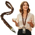 thumbnail image 2 of Scrunchie Lanyard Set, Stretchy Neck Strap, Wristlet Keychain, ID Badge Holder, Soft Fabric Lanyard, Retractable Keychain Strap, Scrunchie Lanyard for Most Smartphones ID Badges Keys Wallets, Brown, 2 of 5