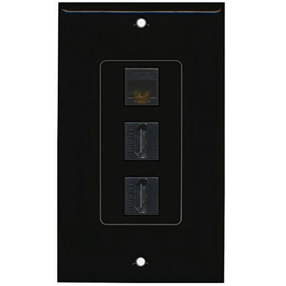 RiteAV - 1 Cat6 Black Ethernet Port and 2 HDMI Female Decorative Wall Plate - Black
