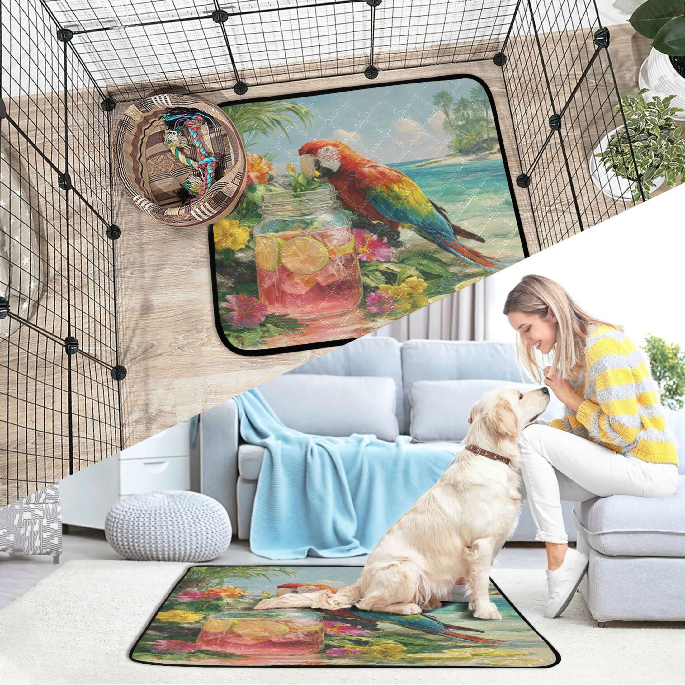 Qxltty Macaw Cat litter Pads Pet Set of 2 Diaper Mats Center Anti-leakage Layer Absorbent Soft and Comfortable
