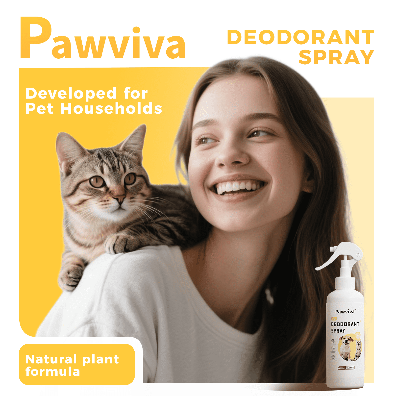 Pawviva Pet Deodorant Spray, 300ml - Odor Eliminator & Freshener for Dogs, Cats & Small Pets, Safe for Home, Furniture & Litter Boxes, Long-Lasting Pet Odor Remover Spray