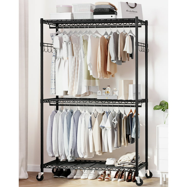 HOKEEPER 3-Tiers Wire Garment Rack with Double Rods, Women's, Size: 45.28, Black