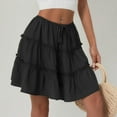 thumbnail image 4 of cocolona Womens Summer Casual Pleated Mini Skirts Elastic Waist Drawstring Ruffle Flowy Beach Vacation Skirts Black L, 4 of 7