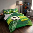 thumbnail image 2 of Manfei Soccer Sport Twin Bedding, Goal Print Bedding Comforter Set, Green Black Yellow, Gray Reversible 7-Piece, 2 of 6