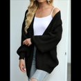 thumbnail image 4 of Chaqueta de Punto Extragrande de Larga con Abertura Frontal y Bolsillos para Mujer, Estilo 2025 Negro M, 4 of 8