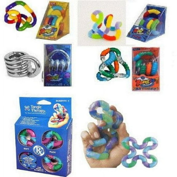 Set of 5 Tangle Fidget Toys: Original Metallic Textured Fuzzy Therapy