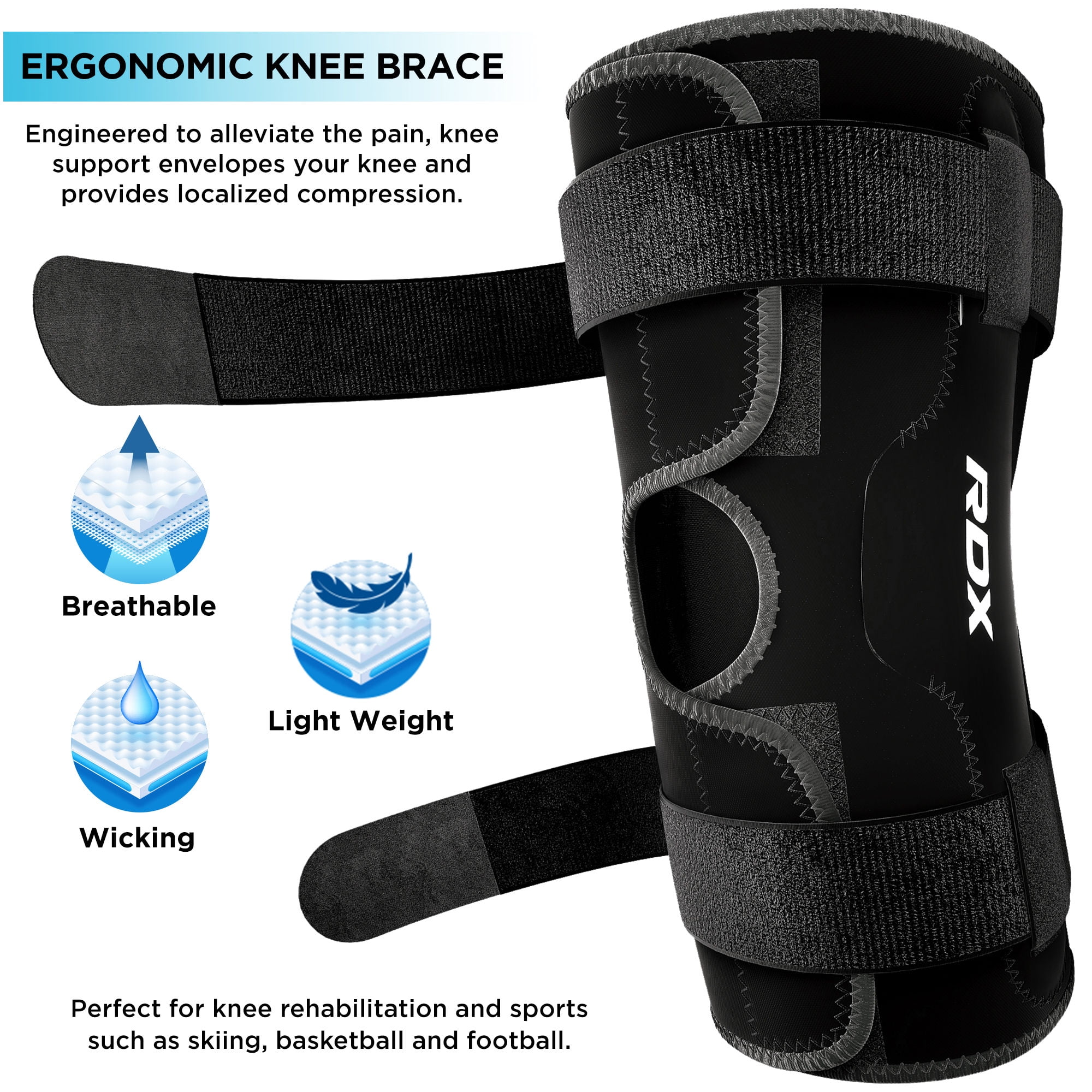 RDX Knee Support Brace, Open Patella Neoprene Elasticated. Black, L Sold as Single Item