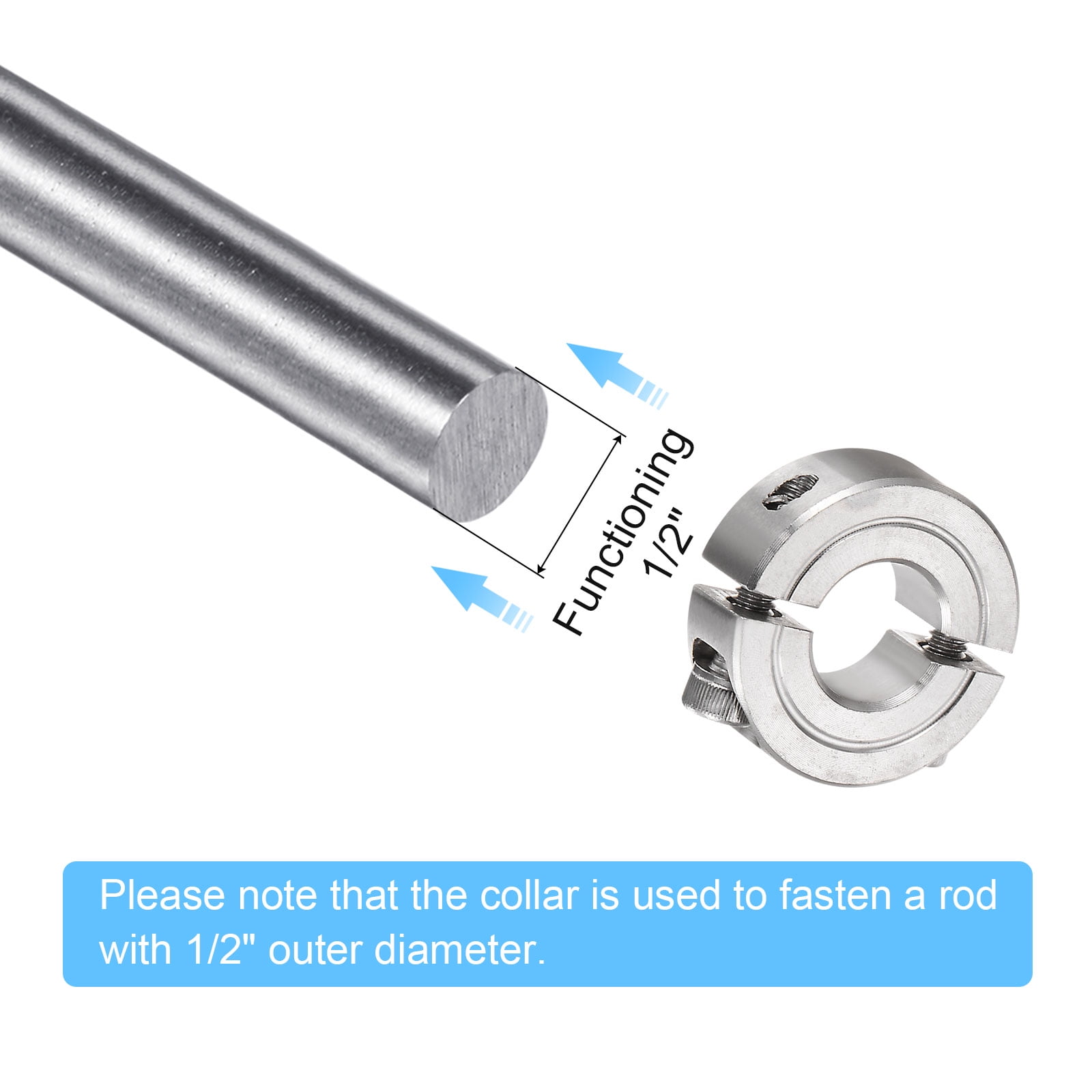 Uxcell 4pcs Shaft Collar for 1/2" Rod 1-1/8" OD 13/32" Stainless Steel Double Split Clamp-On Collar with Set Screw