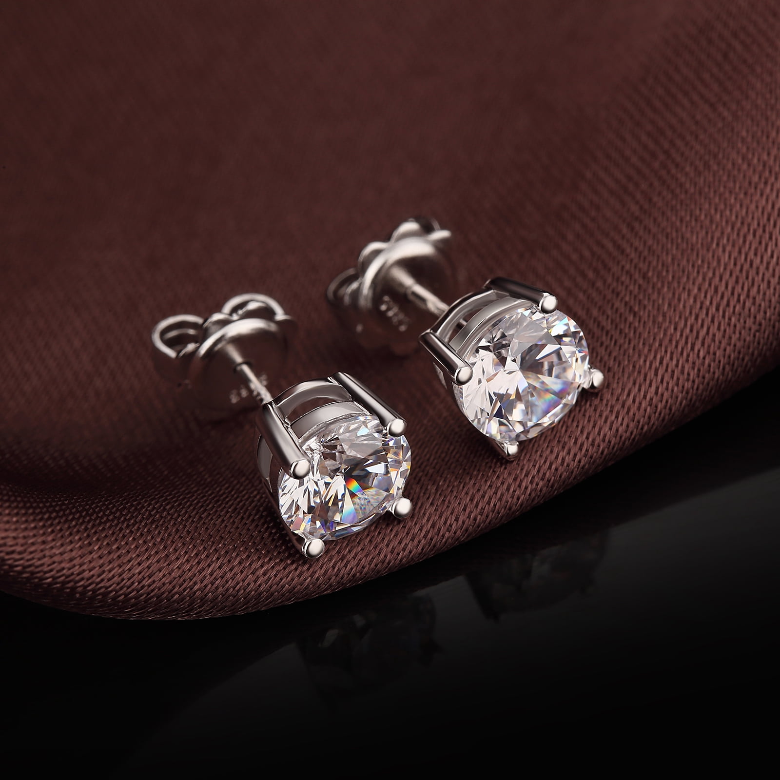 Jiamiaoi 18k White Gold Plated 925 Sterling Silver Sparkly Cubic Zirconia Stud Earrings Sets 4mm-8mm Circle Diamond Earrings Gold Square Stud Earrings Hypoallergenic