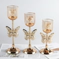 thumbnail image 5 of Golden Metal Butterfly Crystal Candle Holder Iron Art Small Vintage Candlestick Set for Table Centerpiece Romantic Wedding Decor (03,M,1Pc), 5 of 6