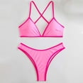 thumbnail image 6 of Efsteb Women's Bikini Swimsuits Two Piece Swim Suit Halter Backless Bikini Sets Solid Color Fashion Bathing Suits Swimwear (Pink,M), 6 of 7