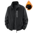 thumbnail image 2 of FRSASU Men's Plus Velvet Zipper Winter Warm Solid Fleece Jacket Lapel Collar Pocket Hiking Windproof Jacket Black, 2 of 4