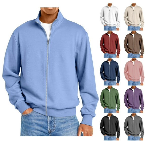 Men's Full Zip Up Casual T-Shirt Long Sleeve Loose Fit Cardigan Tops for Autumn Winter Fashion Christmas Holiday,Black,L