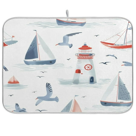 

Kitchen Drying Mat 16x18In Drying Dish Mat Dish Drying Mats Kitchen Countertop Multi-Function Drain Drying Mat Kitchen Table Blue Sailing Lighthouse