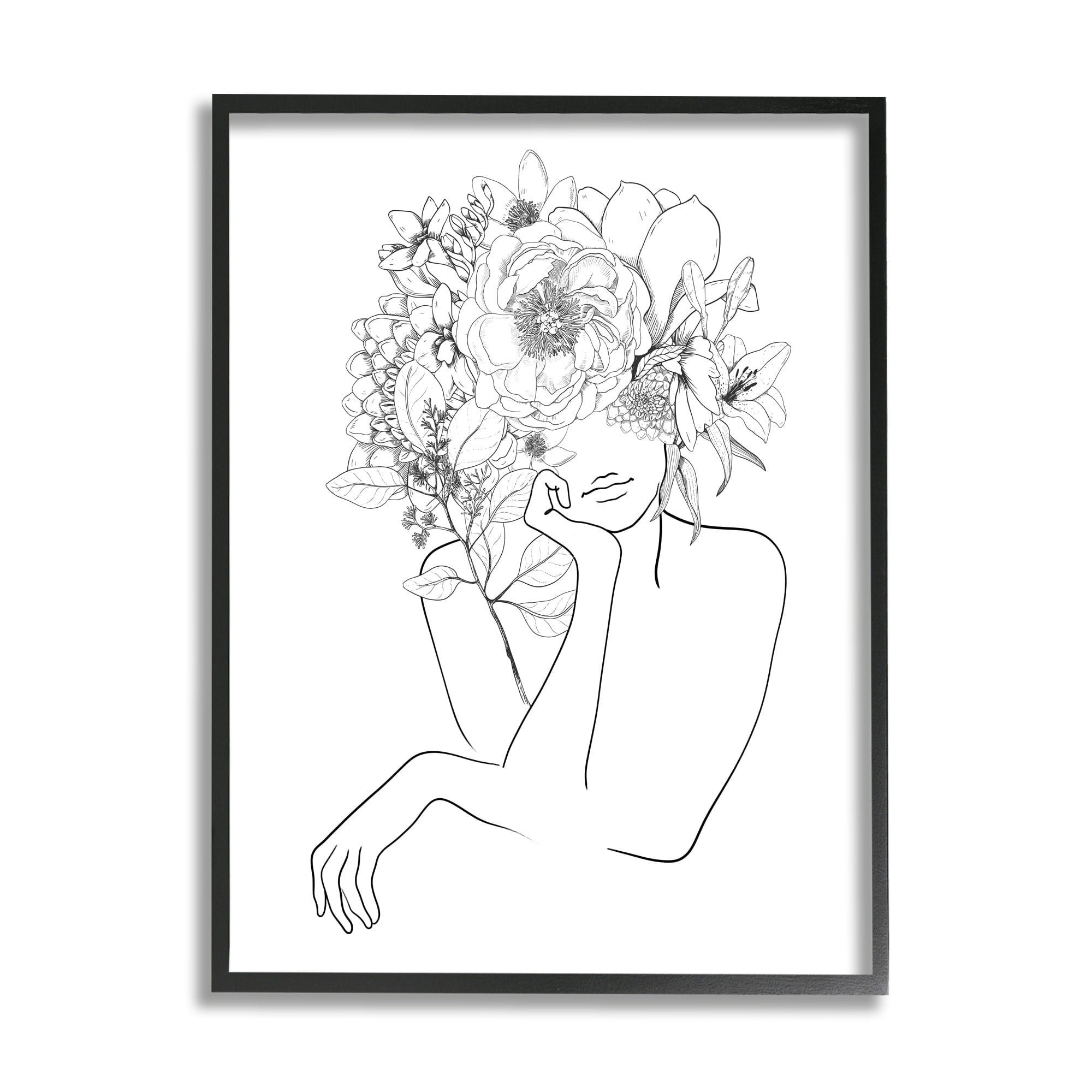 Person Resting Head Hand Flower Blossom Arrangement Botanical & Floral Graphic Art Framed Art Print Wall Art