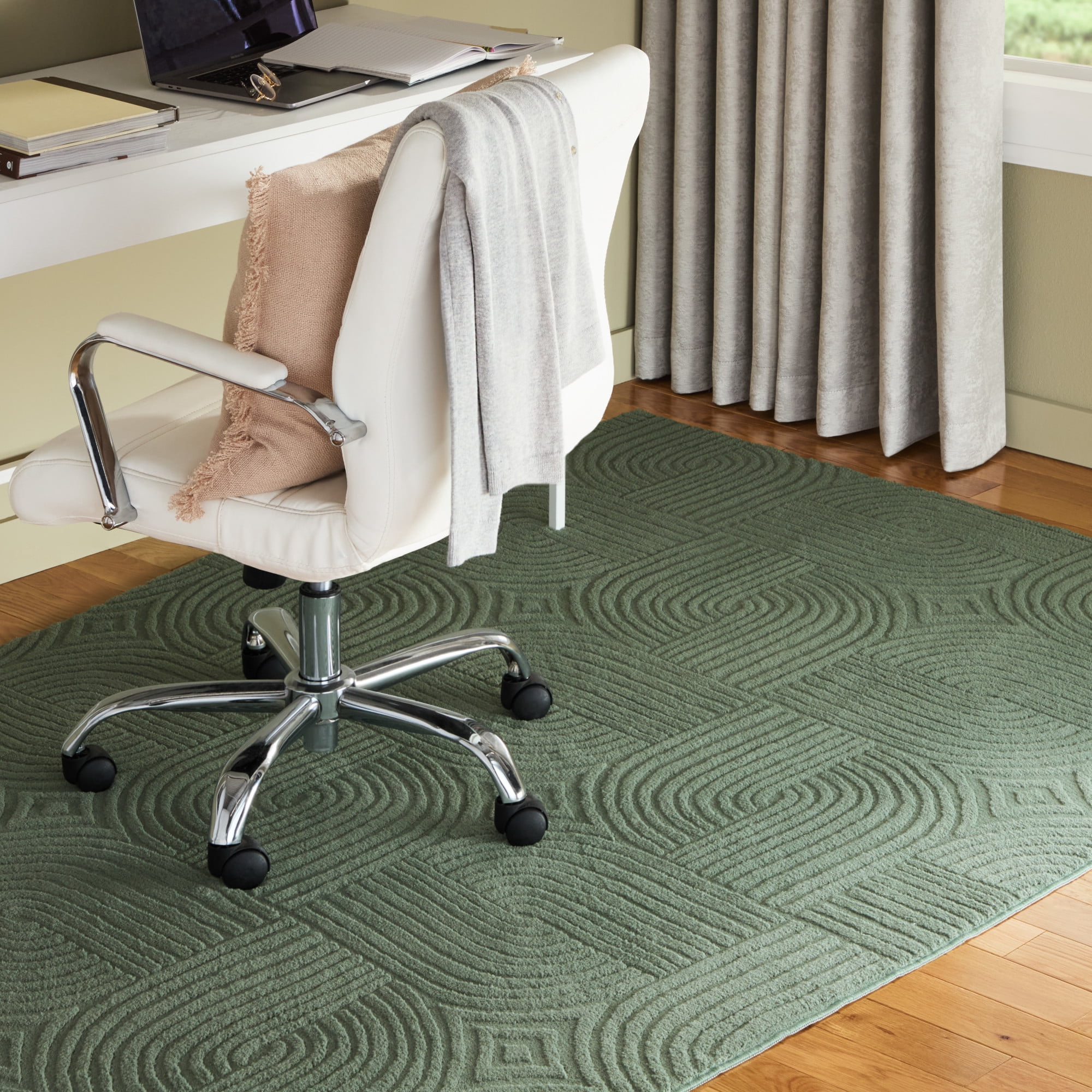 TOWN & COUNTRY EVERYDAY Stone Geo Curve Soft Felt Everwash®, Machine Washable Area Rug with Non-Slip Backing, Geometric Rug, Sage Green, 4'11"x6'10"