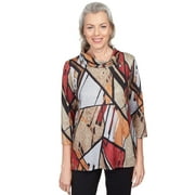Alfred Dunner Womens Abstract Patchwork Cowl Neck Top