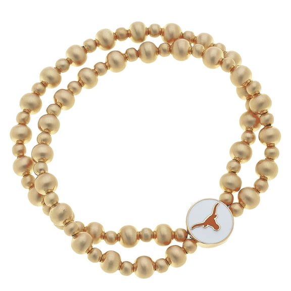 Women' CANVAS Style Texas Longhorns Two-Row Ball Bead Stretch Bracelet