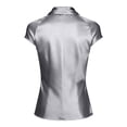 thumbnail image 4 of Ahabrexf Summer Short Sleeve Tops for Women Polyester V Neck Casual Blouse Solid Regular Length, 4 of 6