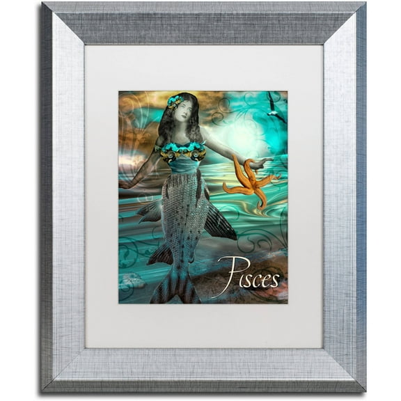 Trademark Fine Art "Art Nouveau Zodiac Pisces" Canvas Art by Color Bakery White Matte, Silver Frame