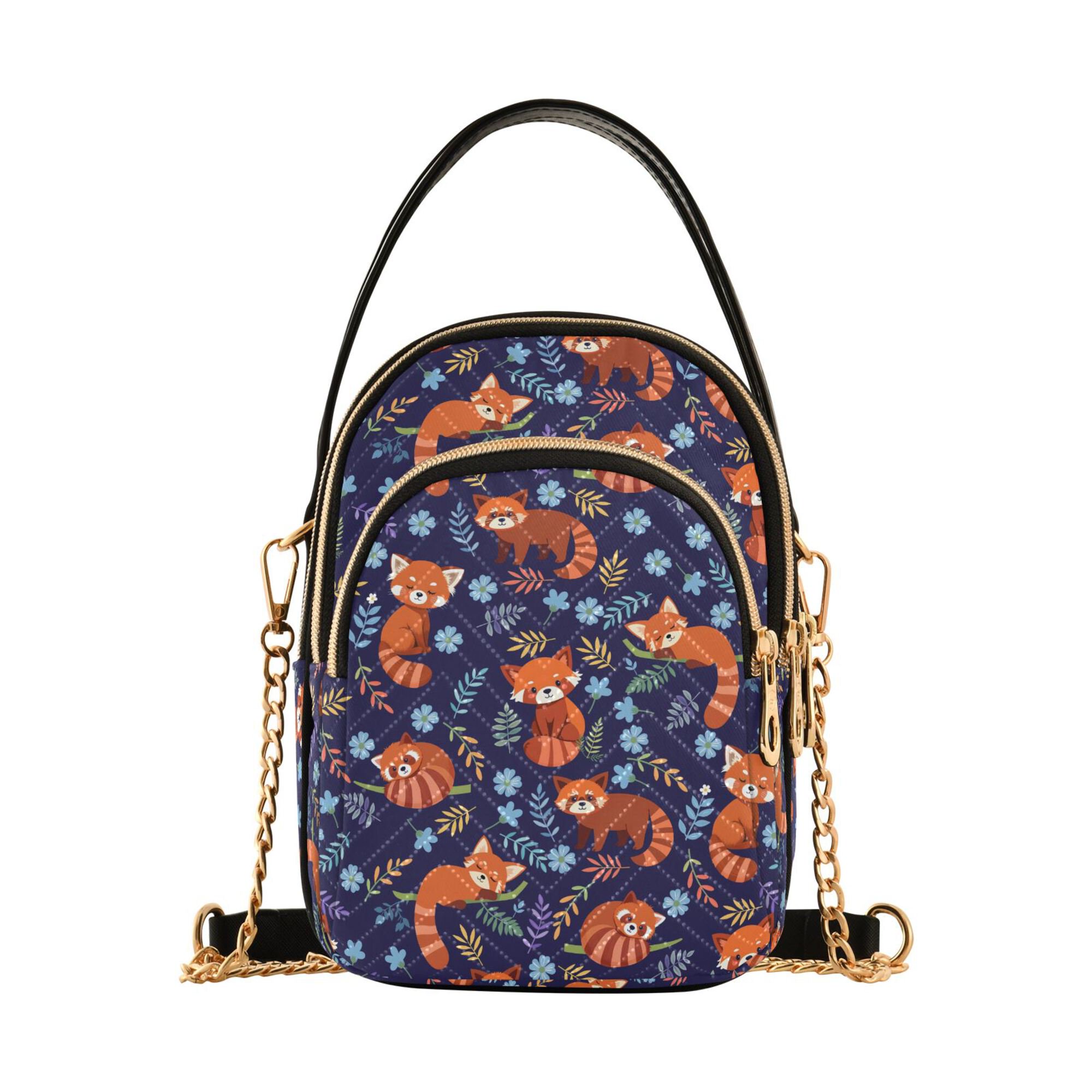 FORMRS Crossbody Bag for Women Quilted Travel Shoulder Cell Phone Purse with Chain Strap Handbag, Red Panda Pattern