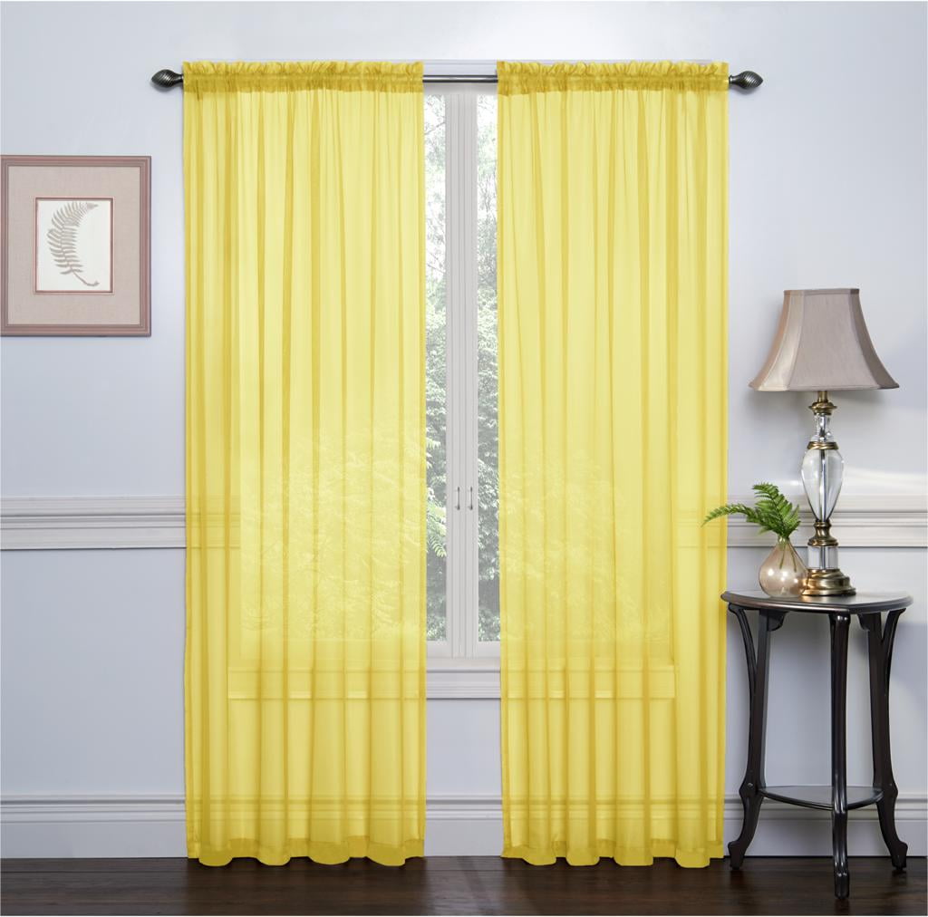 Ruthy's Textile Yellow Sheer Curtains Set  Window Panel Drape Pair 104' X 84' Inch for Kitchen Bedroom Children Living Room Yard