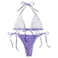 thumbnail image 3 of Puntoco Women Swimwear clearance Women Small Fresh Floral Fluorescent Color Printing Split Bikini Set Swimwear Purple 4(S), 3 of 9