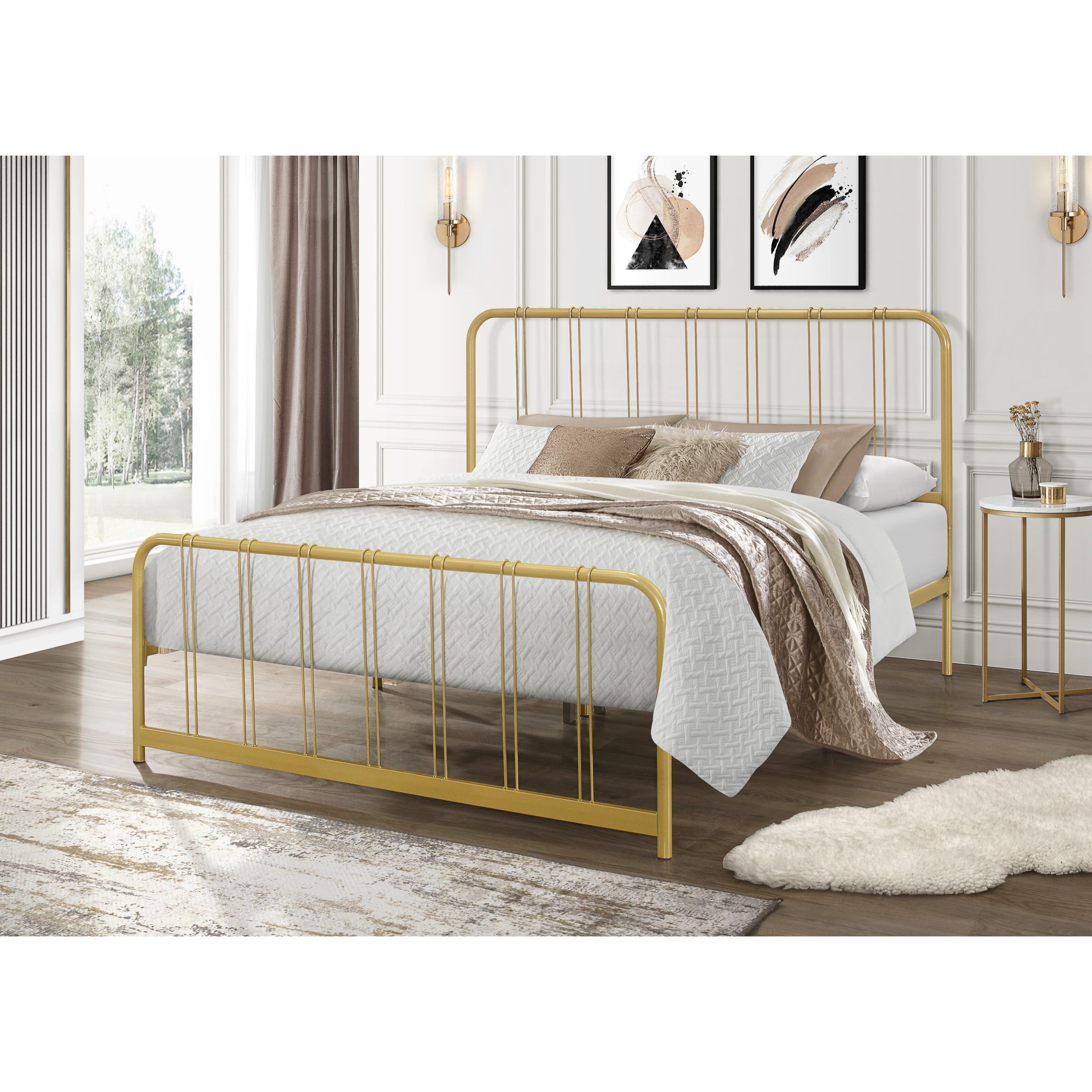Home Design Debra Twin Metal Platform Bed Frame with Sturdy Frame and Openwork Design, Gold, Easy Assembly