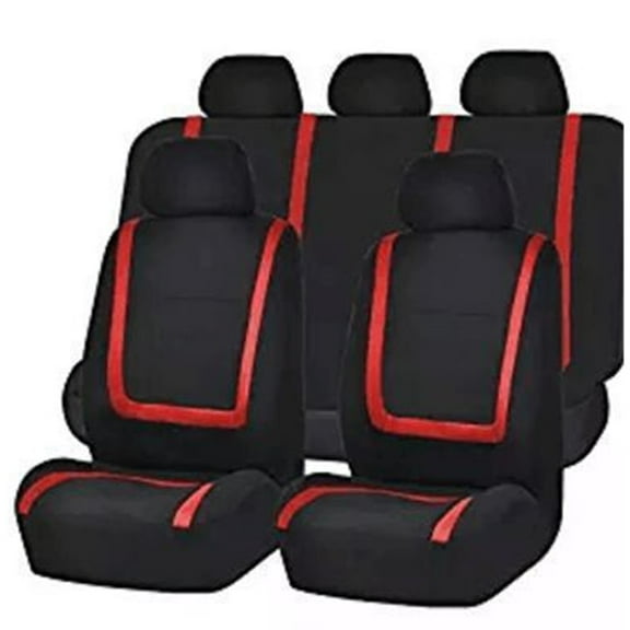 Car Seat Covers Unique Flat Cloth Full Set Automotive Seat Covers Front Set and Rear Solid Bench Red Black Seat Covers Universal Fit Interior Accessories for Cars Trucks and SUVs