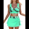 thumbnail image 1 of Conjunto de Bikini de Cintura Alta para Mujer, Falda con Control de Abdomen, Traje de Baño de Dos Piezas con Estampado de Control de Abdomen Verde L, 1 of 6