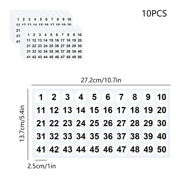 Rkxzt Paper Stickers,1 Inch 1-50 Number Combination Stickers 10 Sheets Self-Adhesive Labels for Mailbox Laptop Decoration,Other Decoration|Paper,White